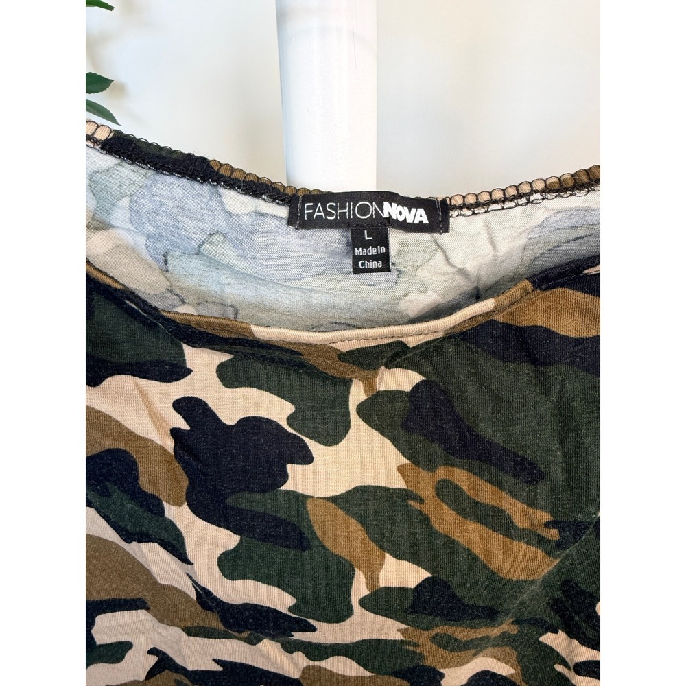 Fashion Nova Womens Camo Long Sleeve Mini Dress Green Brown JD19735LP Size L - Picture 5 of 7